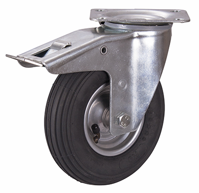 Chape pivotante avec frein + roue gonflable 150 mm
